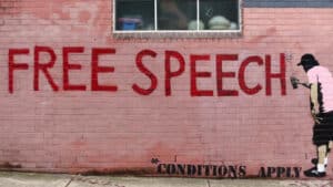 Free Speech graffitied on wall